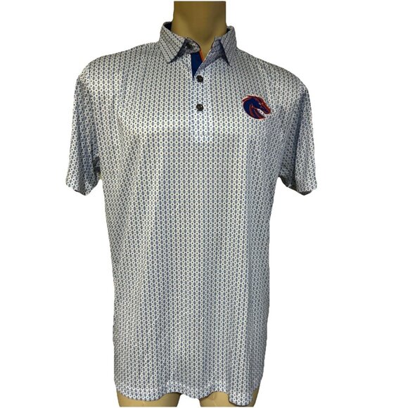 NEW Boise State BSU Broncos Colosseum Mini Print Collared Polo Shirt Men's L - Picture 2 of 7